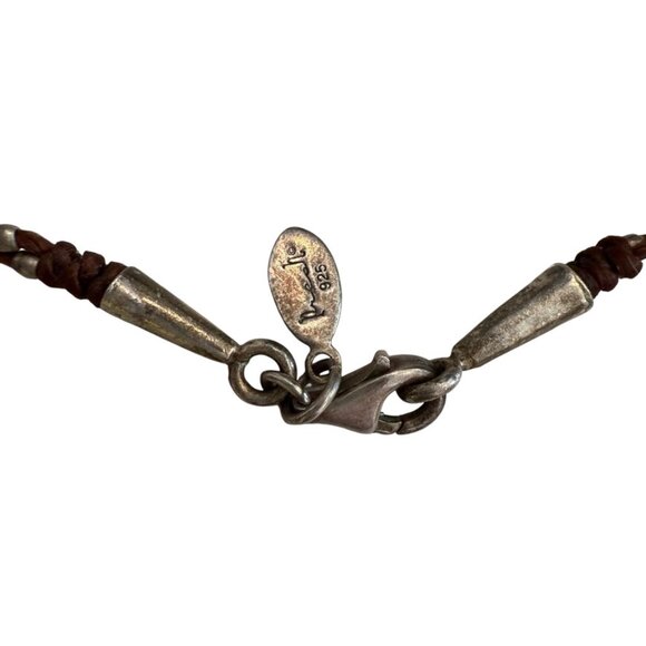 Presh designer cord sterling silver necklace dainty charm textured disc - Picture 6 of 9